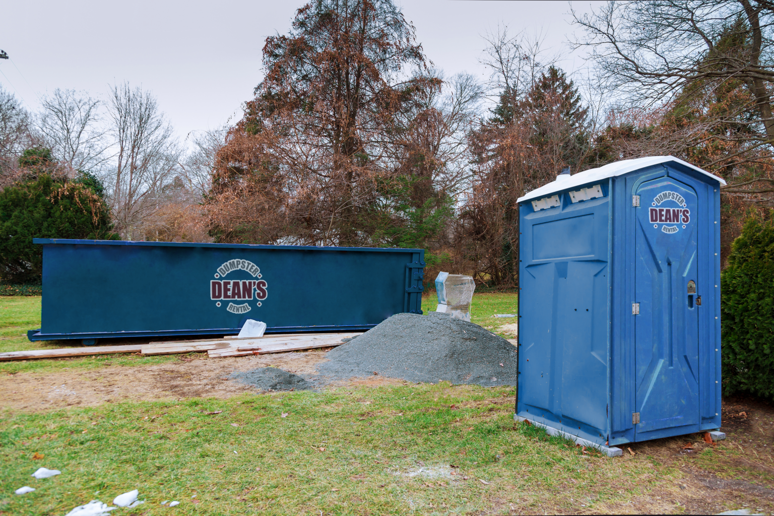 At work Dumpster and Portable Toilet exterior